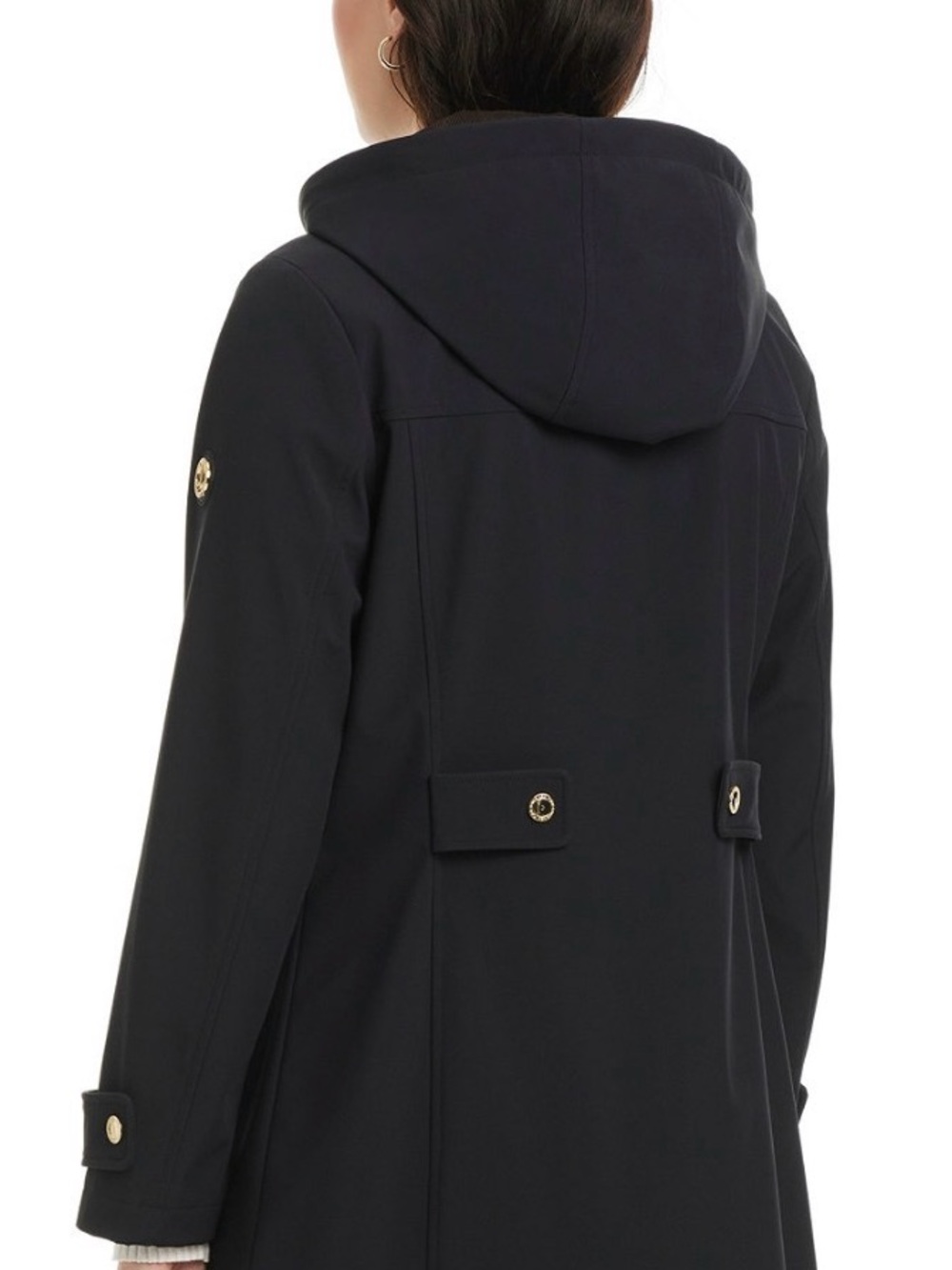 Jones New York Black Trench Coat with Brown Corduroy Collar - Picture 9 of 9